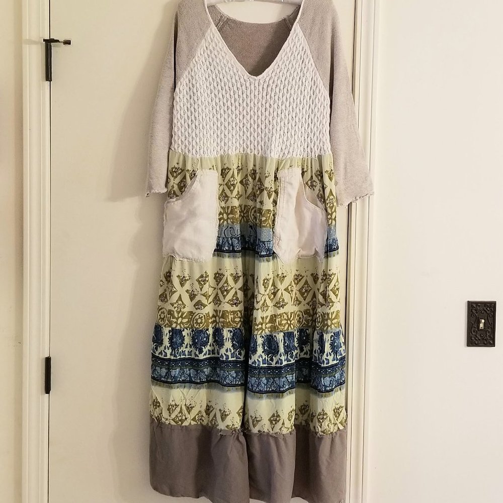 Gypsy, bohemian upcycled sweater dress